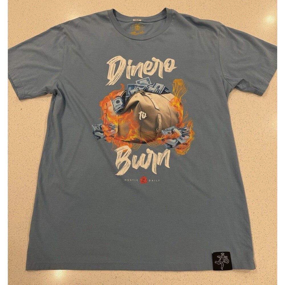 Hasta Muerte Hustle Daily Men's Blue T-shirt Size L "Dinero To Burn"